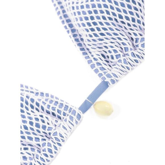 🆕Women Blue Triangle Bikini Top Fishnet Tie Back String Swimsuit Bathing Suit - Picture 2 of 5